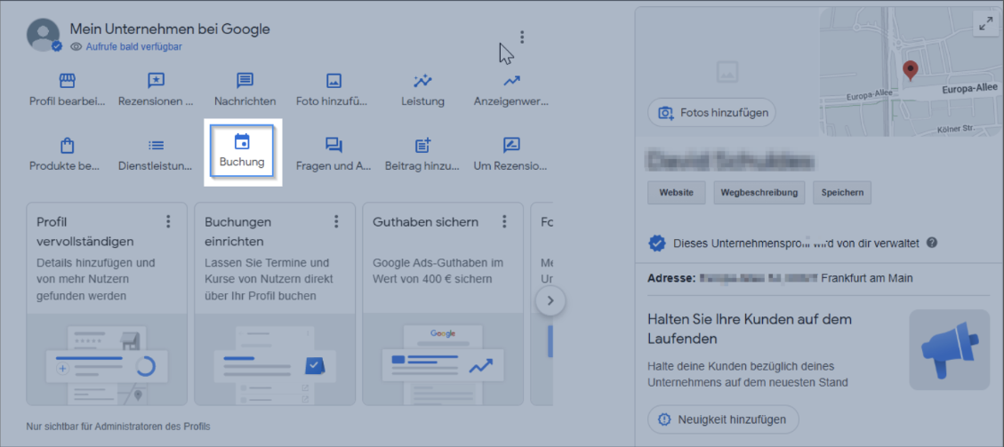 Ansicht Google Unternehmensprofil