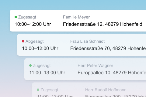 Ein Beispiel der Anwendung zeigt Kundentermine mit Zu- und Absagen