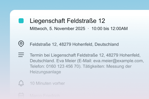 Ein Beispiel eines Kalendereintrags zeigt Details eines Kundentermins
